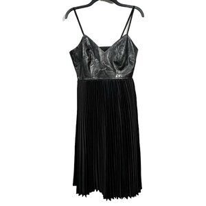 Blue Elephant Black Faux Leather Pleated Midi Dress Vivian Sweetheart Medium